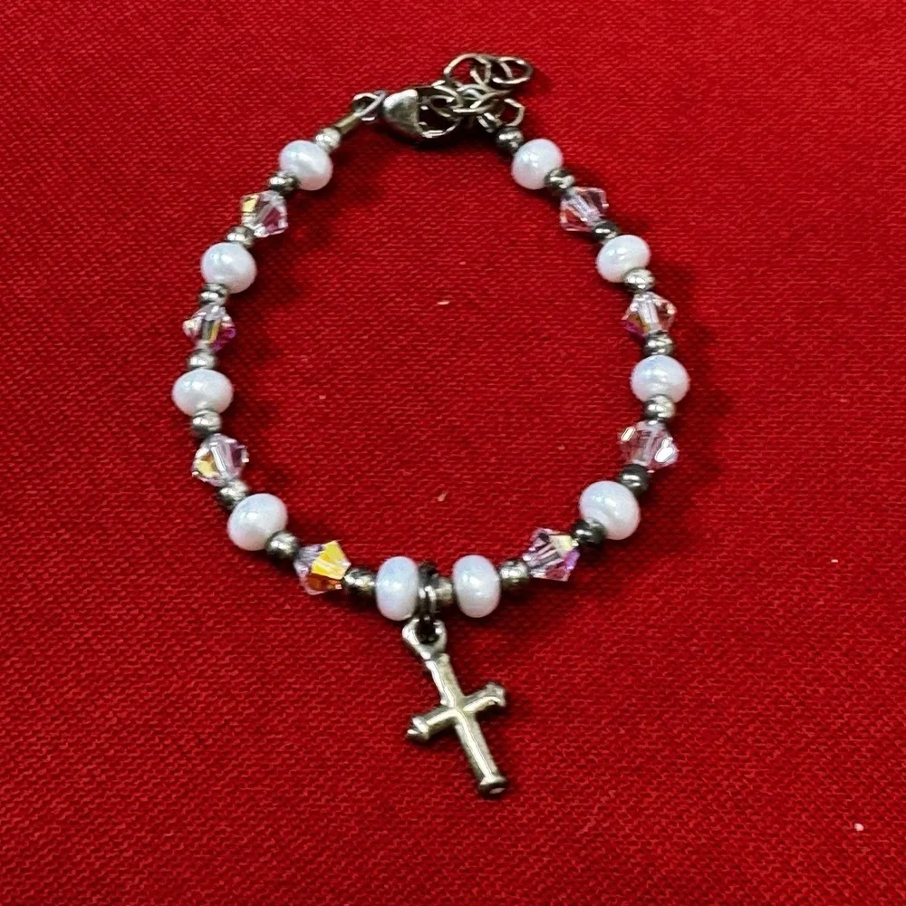Baby/Child Beaded Dangle Cross Charm Glass Plastic Metal